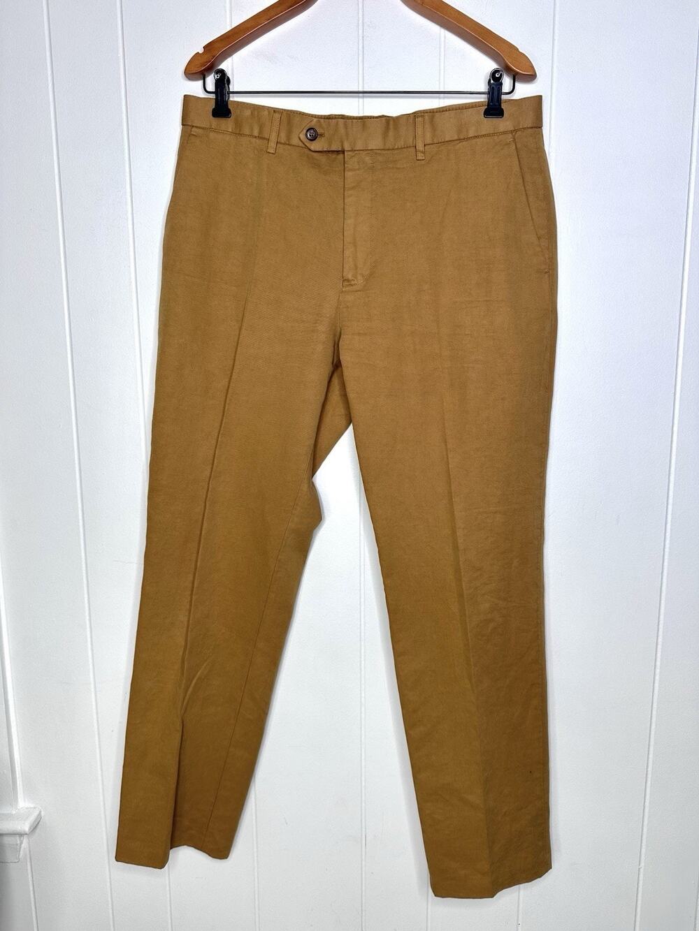 NWT J Crew Garment Dyed Cotton Linen Blend Chino suit PANT Mens 34x31 Carmel Tan